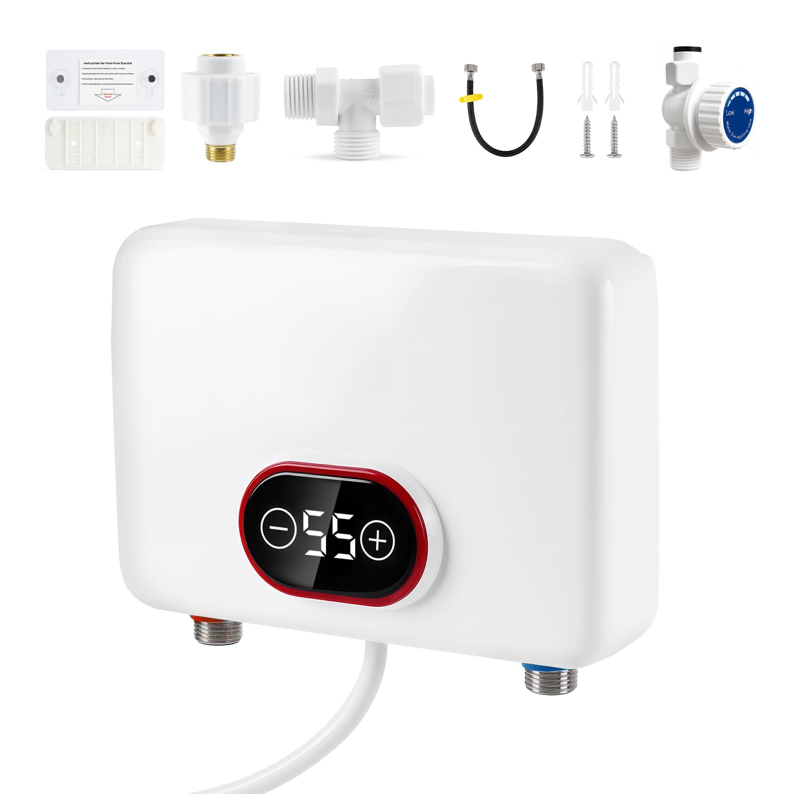 Mini podgrzewacz wody, maks. 55°C, 5500 W, 220 V, elektroniczny podgrzewacz wody z zaworem sterującym i wskaźnikiem