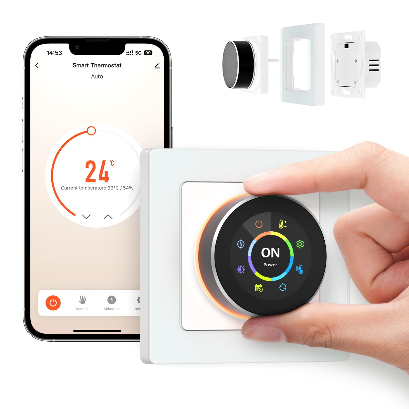 MIUCDA Inteligentny termostat WiFi do elektrycznego ogrzewania podłogowego, 55 x 55 cm, termostat pokojowy, ogrzewanie podłogowe, kompatybilny z Alexa, Google Assistant