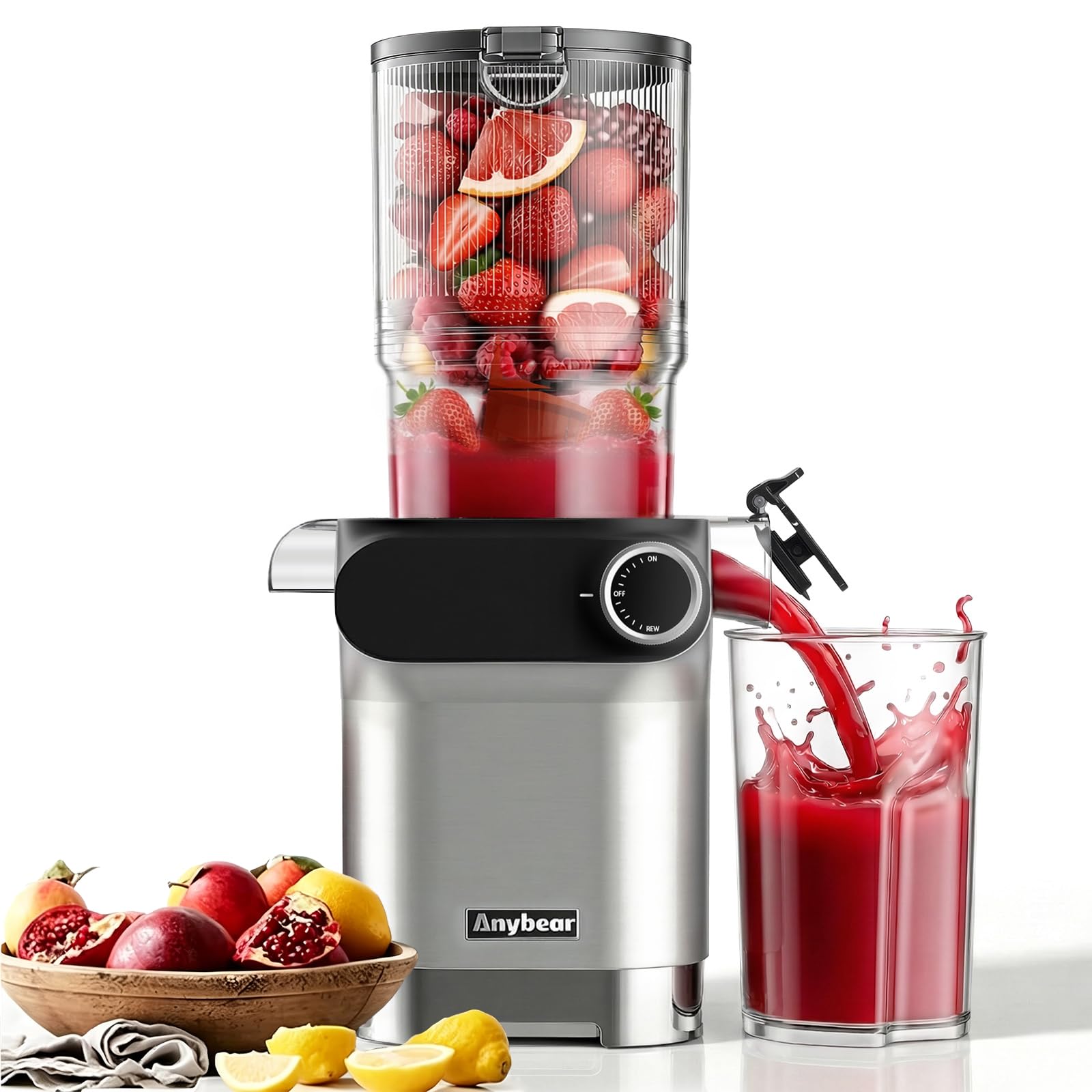 Anybear Sokowirówka, 200 W Slow Juicer, sokowirówka na zimno z otworem wlotowym 110 mm do całych owoców/warzyw,