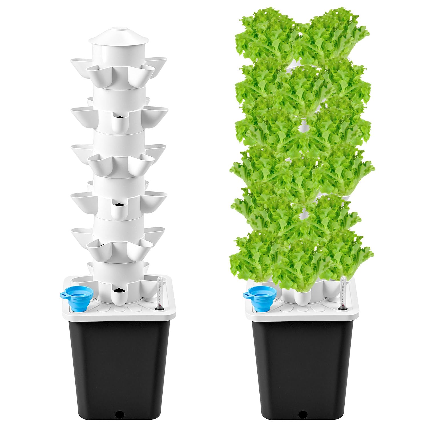 QWORK® Hydroponics wieża zestaw 6 poziomowych 30 otworów wieża do roślin hydroponiczny system uprawy ziół, owoców i warzyw