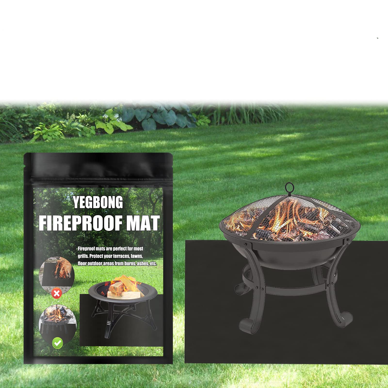 Yegbong-outdoorowa mata z włókna szklanego, odporna na wysoką temperaturę, mata do palenia, mata do grilla, mata do palenia, mata do palenia, ochrona tarasu, odpowiednia na taras, trawę, patio, podłoże (99 cm x 152 cm)