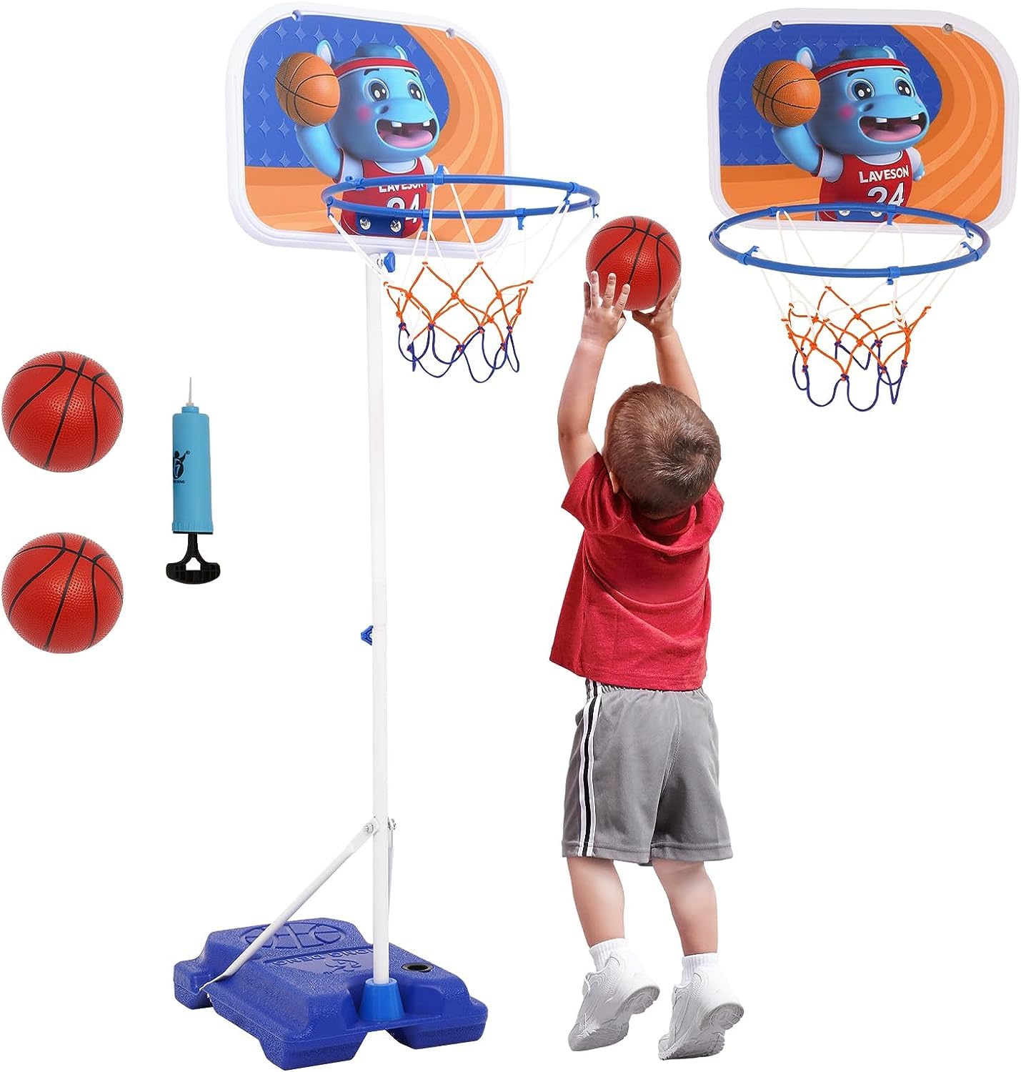 Mini stojak do koszykówki 2 w 1, z regulacją wysokości, przenośny kosz do koszykówki dla dzieci 96-170 cm, podstawa wypełniana wodą lub piaskiem, kosz do koszykówki na zewnątrz i wewnątrz, z 2 piłkami