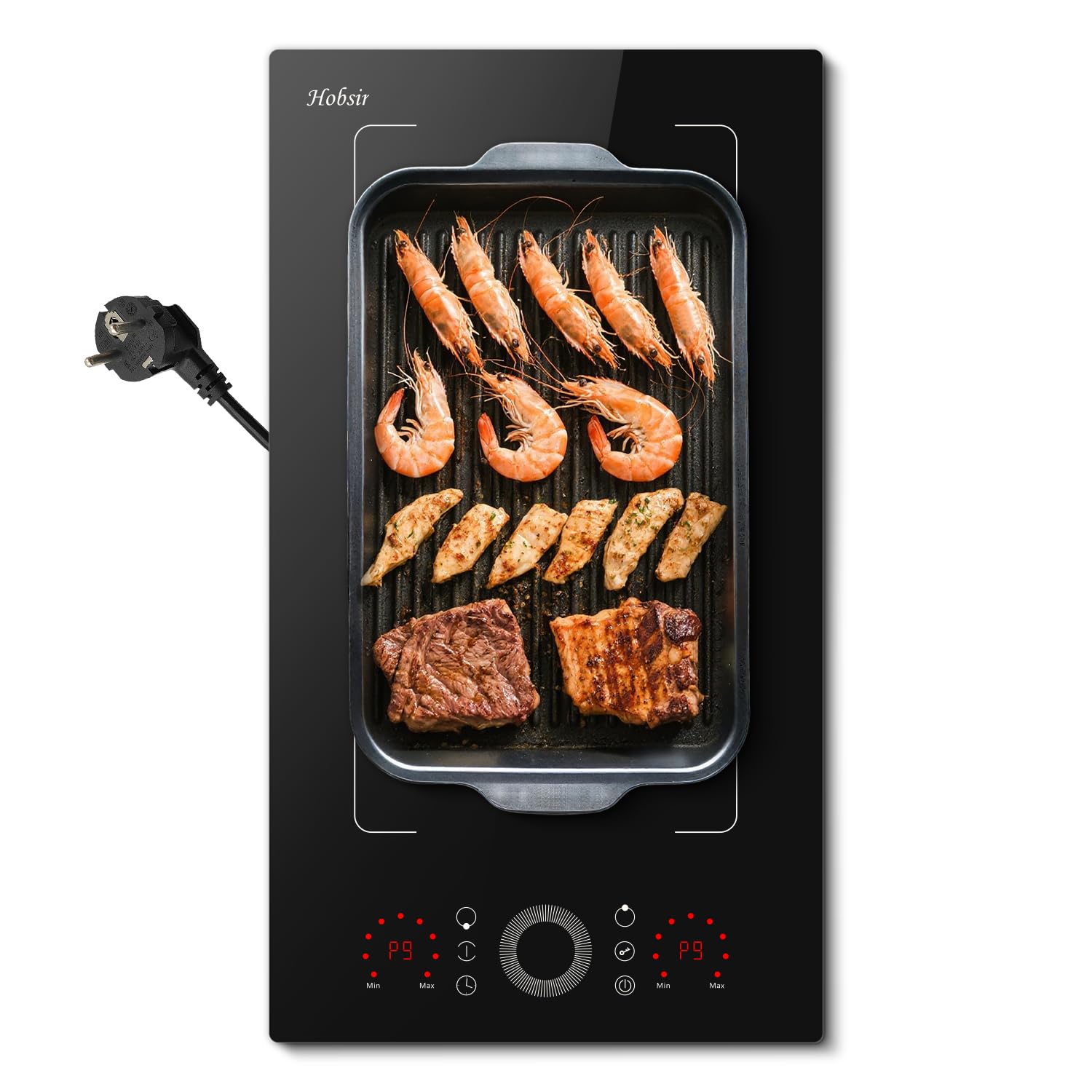 Płyta indukcyjna z 2 palnikami z wtyczką, do zabudowy indukcyjnej 30 cm, 3500 W, sterowanie suwakiem okrągłym