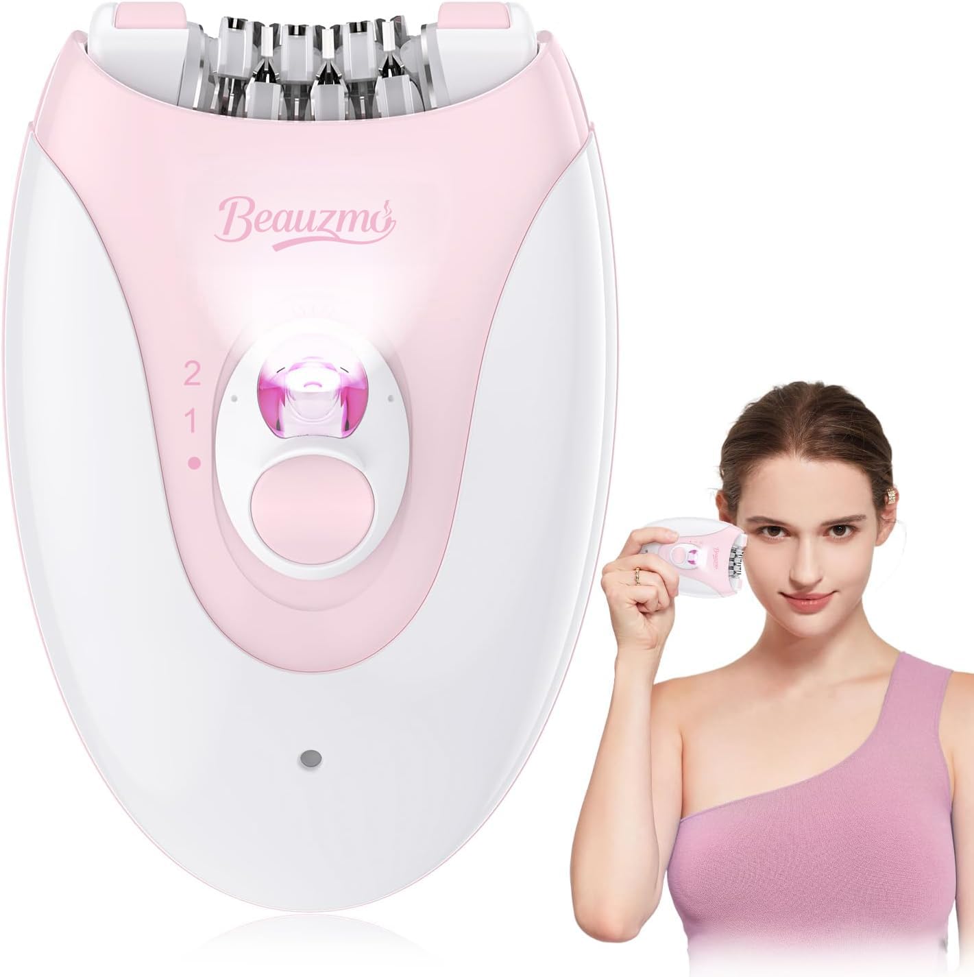 Depilator dla kobiet, bezprzewodowy depilator do twarzy ze światłem LED, bezbolesny depilator do twarzy, ciała, pach, nóg i strefy bikini Rosa