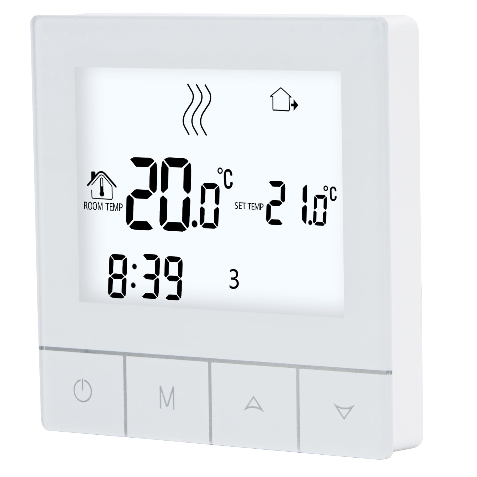 Programowalny termostat dotykowy WG356, AC230V, duży wyświetlacz cyfrowy, wyjście 3 A, do ustawiania i regulacji temperatury ogrzewania podłogowego (biały)