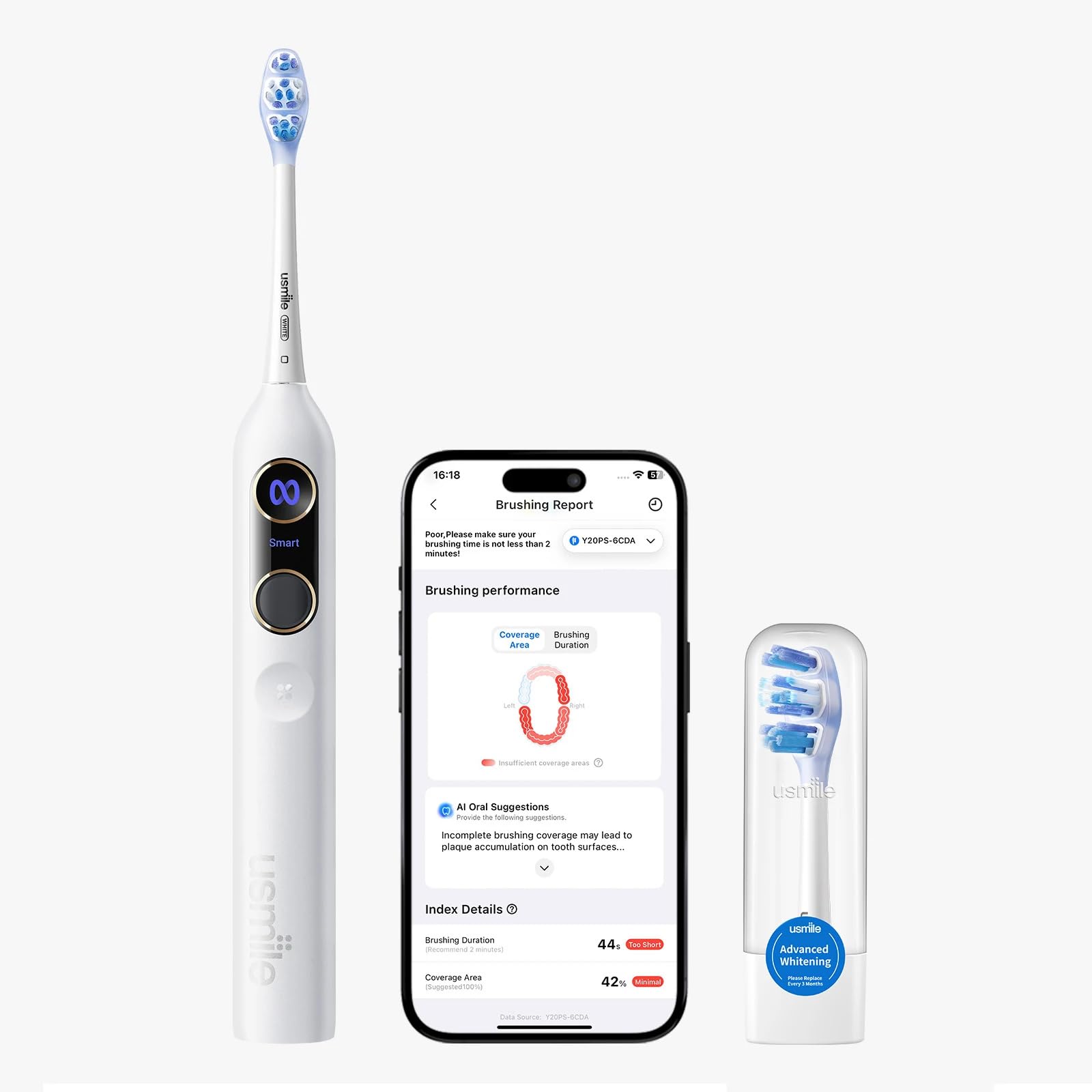 usmile Y20PRO elektryczna szczoteczka do zębów, zasilana sztuczną inteligencją, z trybem automatycznym AM/PM, 4 tryby czyszczenia, 90-dniowa bateria, sterowanie aplikacją