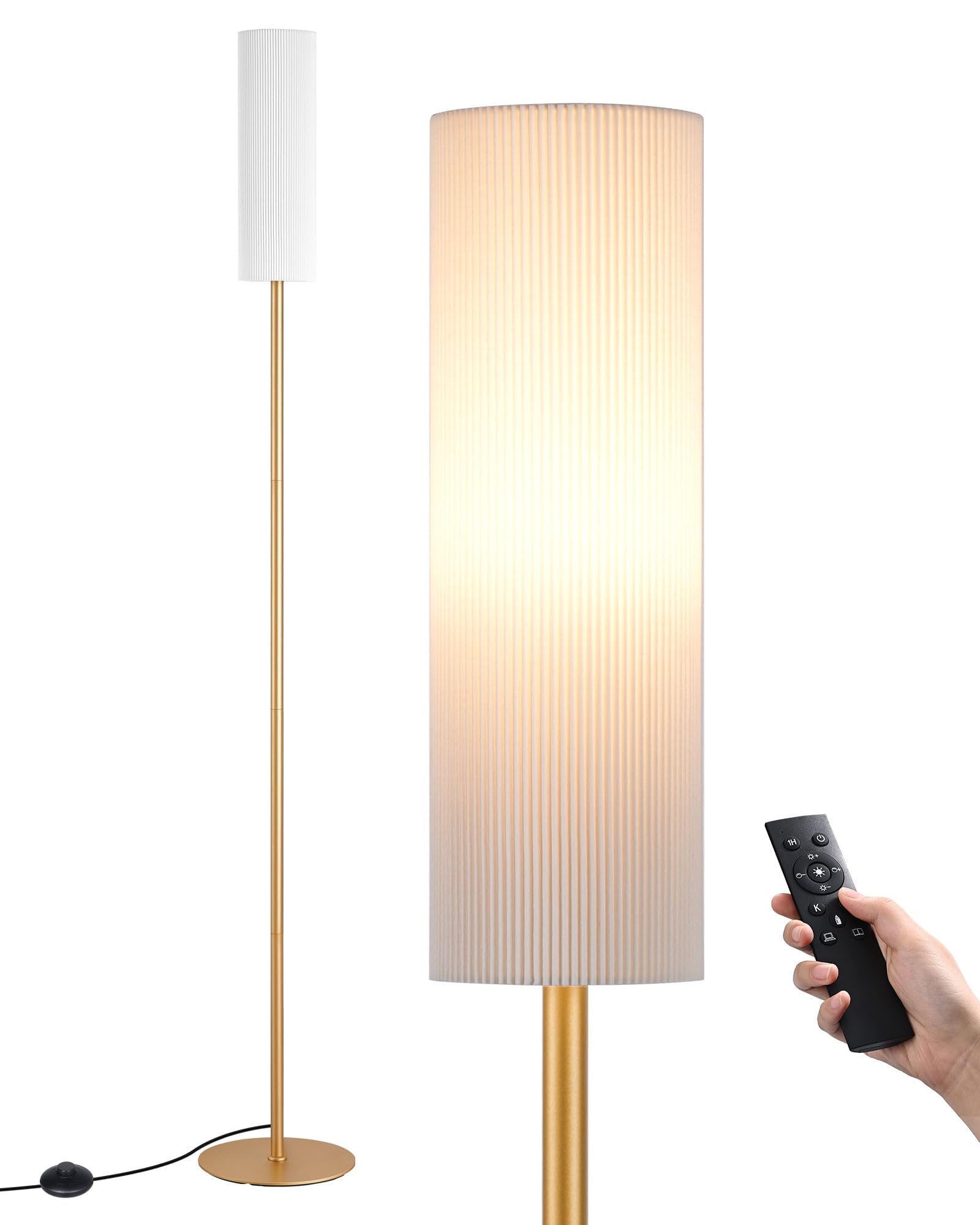 EDISHINE Lampa stojąca do salonu, 165 cm, lampa stojąca LED, ściemniana, złota lampa stojąca z pilotem zdalnego